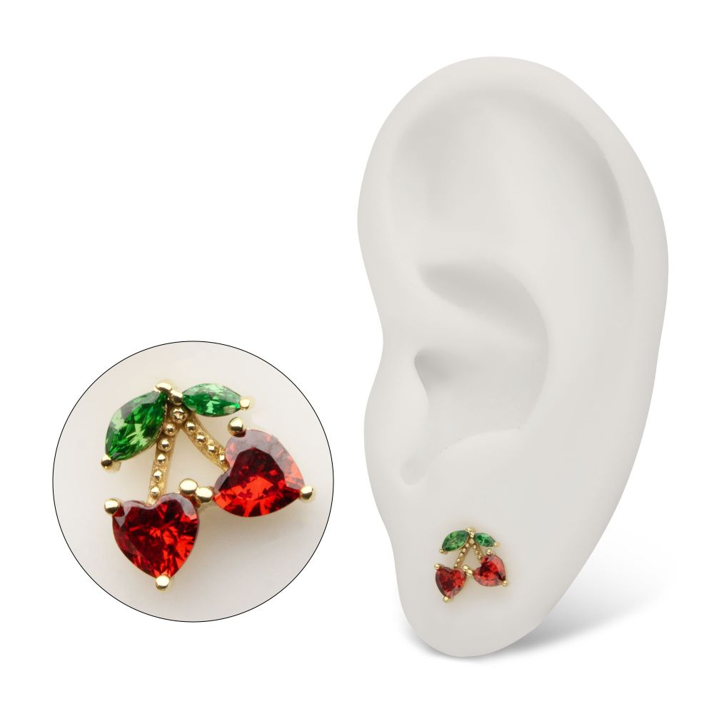 14Kt Yellow Gold Threadless Cherry Heart Leaf Top