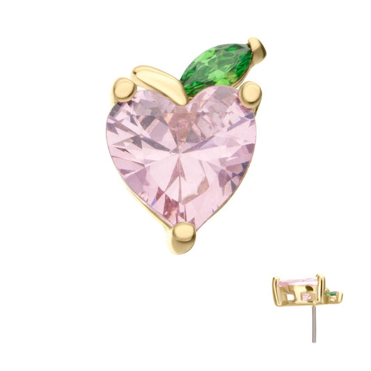 14Kt Yellow Gold Threadless Peach Heart with Leaf Top