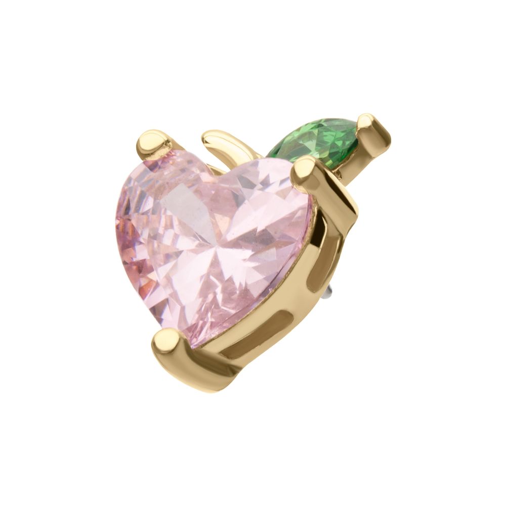 14Kt Yellow Gold Threadless Peach Heart with Leaf Top