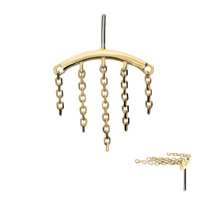 14Kt Yellow Gold Threadless Hidden Helix Curved Bar Top with 5-Chain Dangle