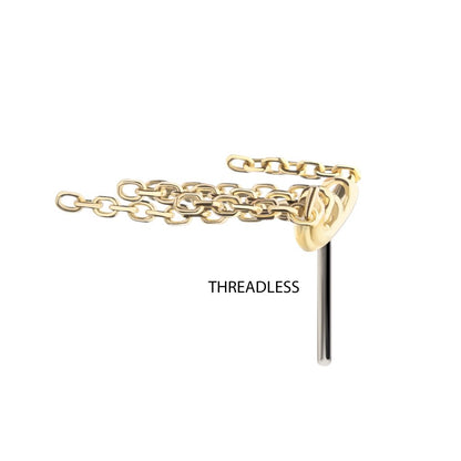 14Kt Yellow Gold Threadless Hidden Helix Curved Bar Top with 5-Chain Dangle