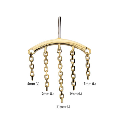 14Kt Yellow Gold Threadless Hidden Helix Curved Bar Top with 5-Chain Dangle