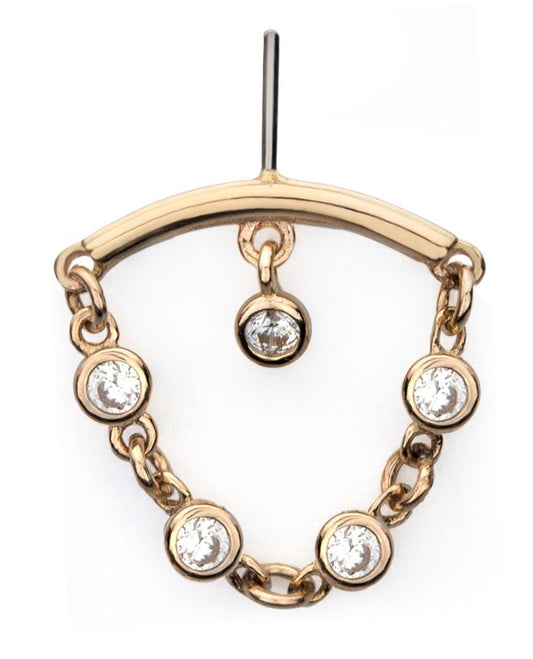 14Kt Yellow Gold Threadless Hidden Helix Curved Bar Top with Bezel Set Round Gem Dangle