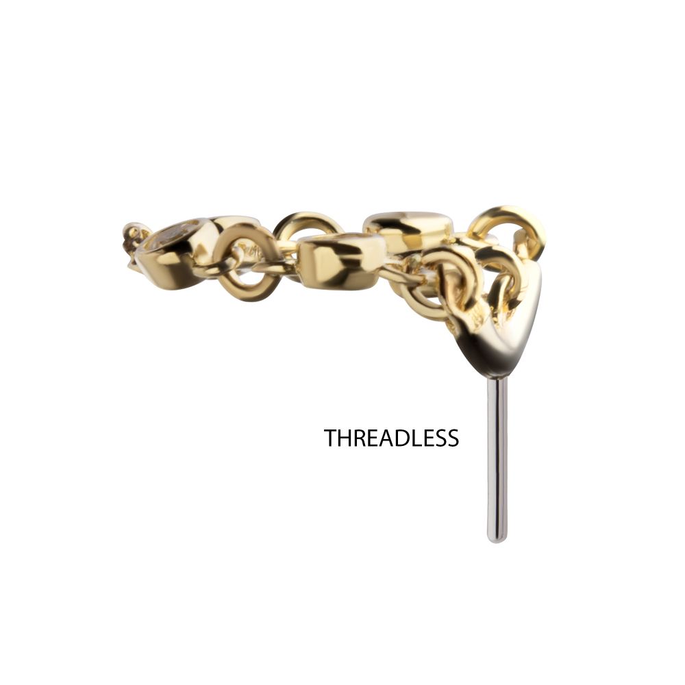 14Kt Yellow Gold Threadless Hidden Helix Curved Bar Top with Bezel Set Round Gem Dangle