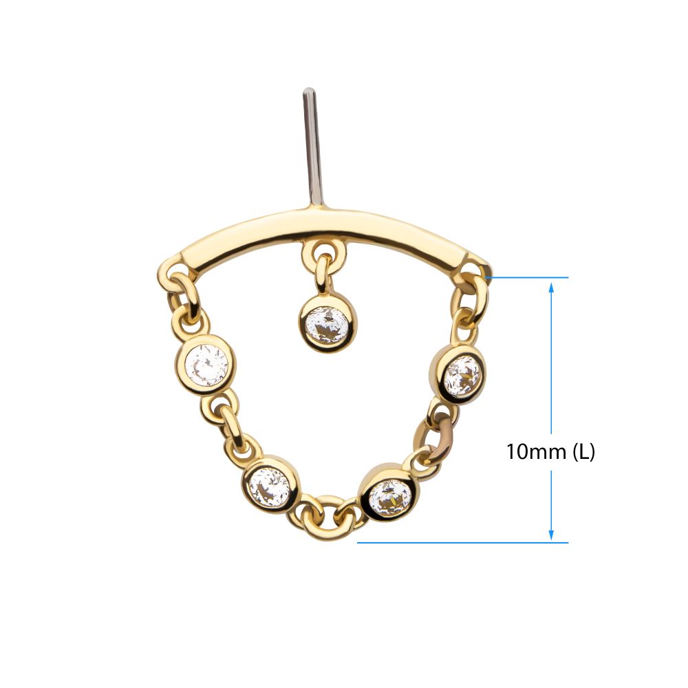 14Kt Yellow Gold Threadless Hidden Helix Curved Bar Top with Bezel Set Round Gem Dangle