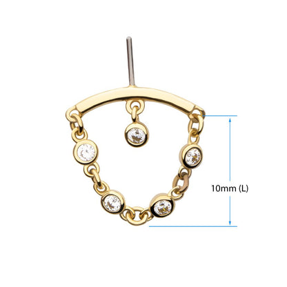 14Kt Yellow Gold Threadless Hidden Helix Curved Bar Top with Bezel Set Round Gem Dangle