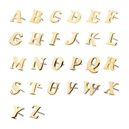 14Kt Yellow Gold Threadless Cooper Black Italic Letter Initial Tops