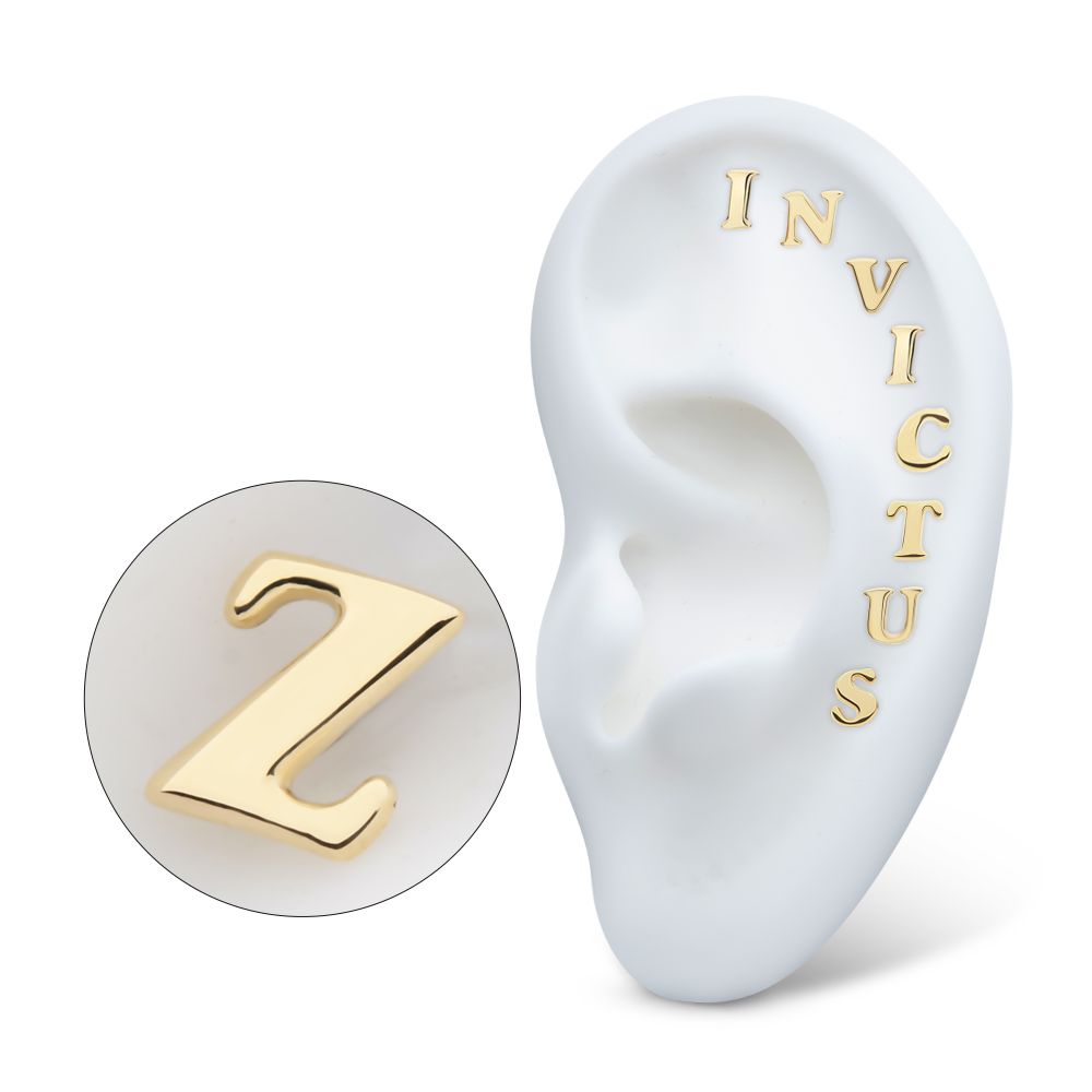 14Kt Yellow Gold Threadless Cooper Black Italic Letter Initial Tops