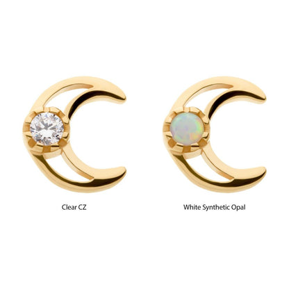 14Kt Yellow Gold Threadless with CZ/Opal Crescent Moon Top