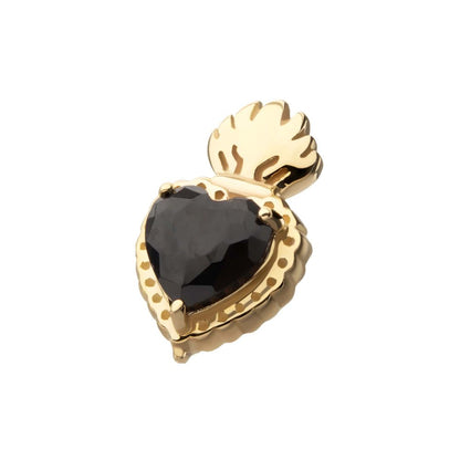 14Kt Yellow Gold Threadless Prong Set Black Gem Sacred Heart Top