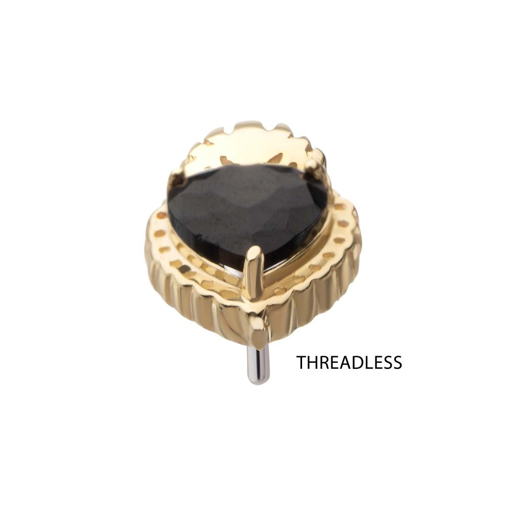 14Kt Yellow Gold Threadless Prong Set Black Gem Sacred Heart Top