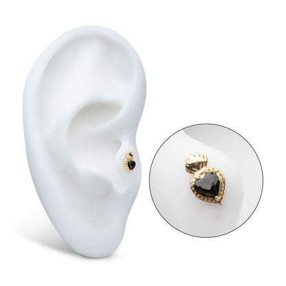 14Kt Yellow Gold Threadless Prong Set Black Gem Sacred Heart Top