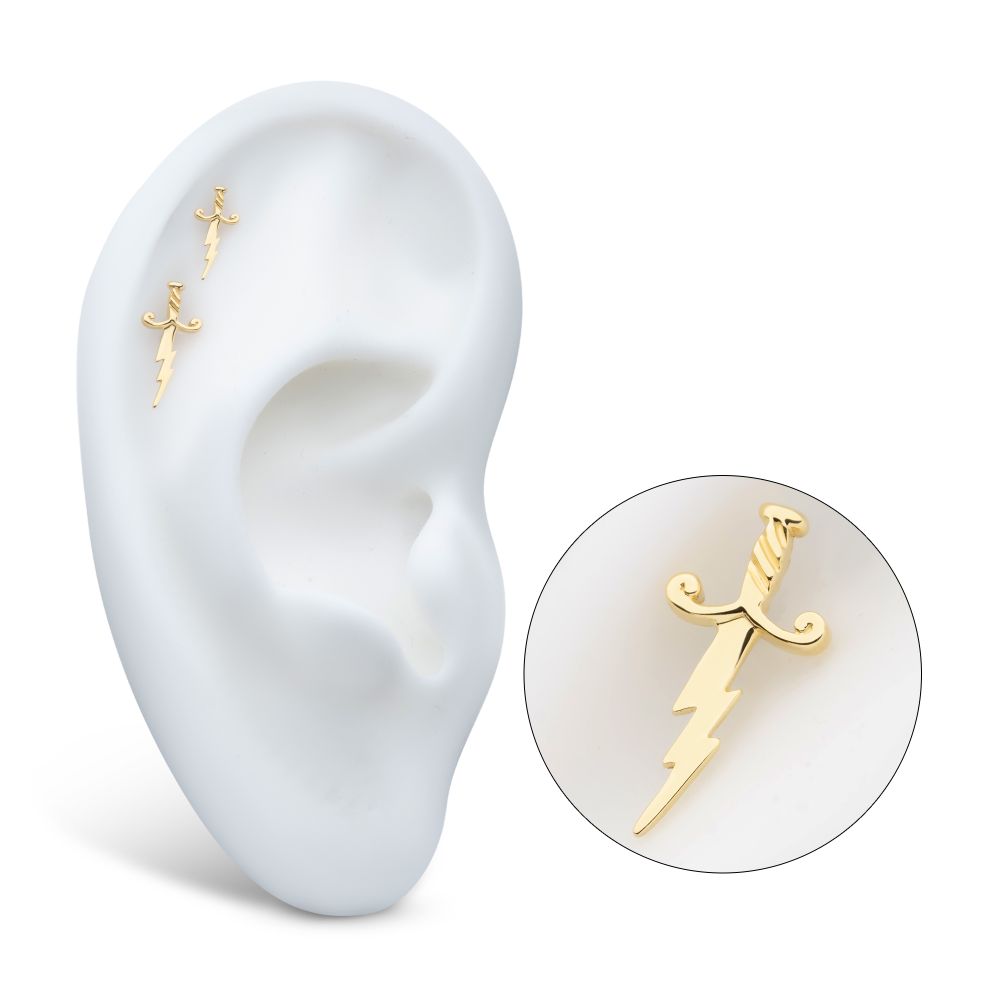 14Kt Yellow Gold Threadless Lightning Bolt Dagger Top