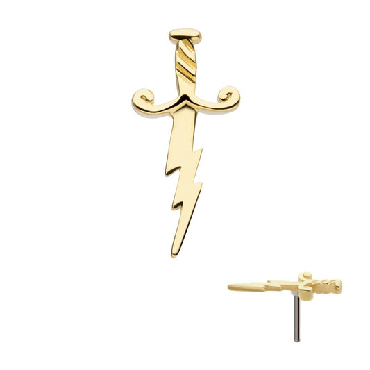 14Kt Yellow Gold Threadless Lightning Bolt Dagger Top