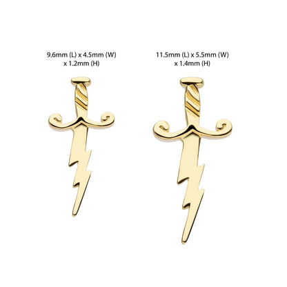 14Kt Yellow Gold Threadless Lightning Bolt Dagger Top