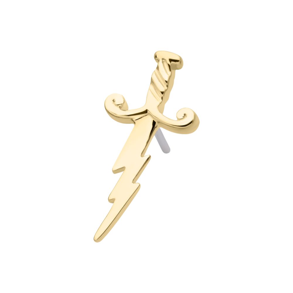 14Kt Yellow Gold Threadless Lightning Bolt Dagger Top