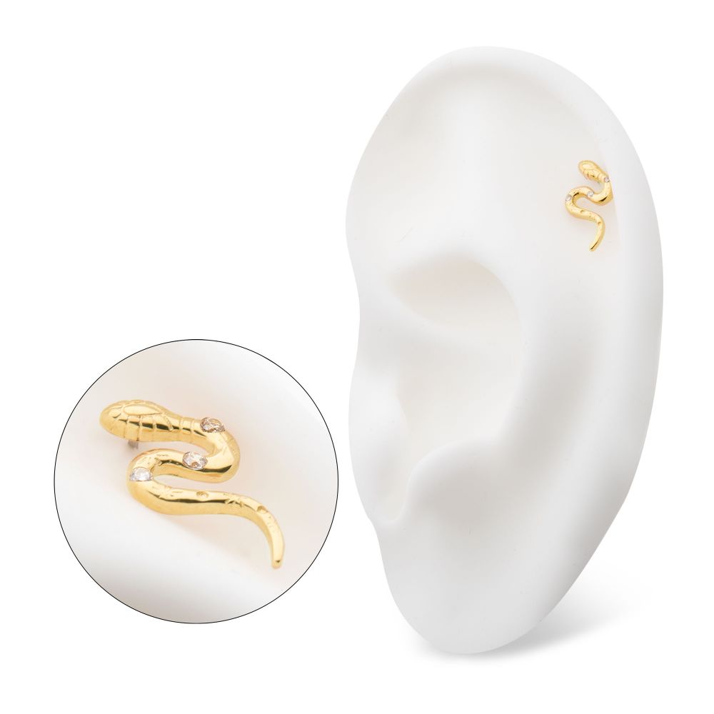 14Kt Yellow Gold Threadless with CZ Snake Top