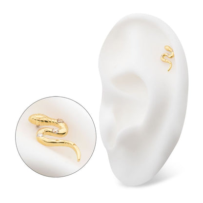 14Kt Yellow Gold Threadless with CZ Snake Top
