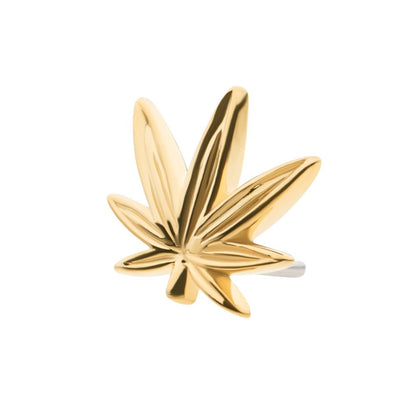 14Kt Yellow Gold Threadless Decorative Pot Leaf Top