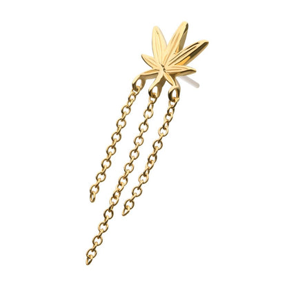 14Kt Yellow Gold Threadless Pot Leaf Top with Dangle Chains