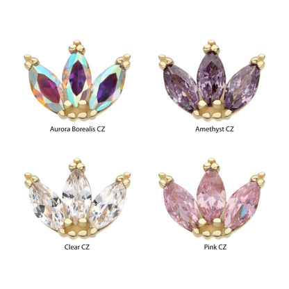 14Kt Yellow Gold Threadless Beaded Edge Marquise Fan Gem Cluster Top