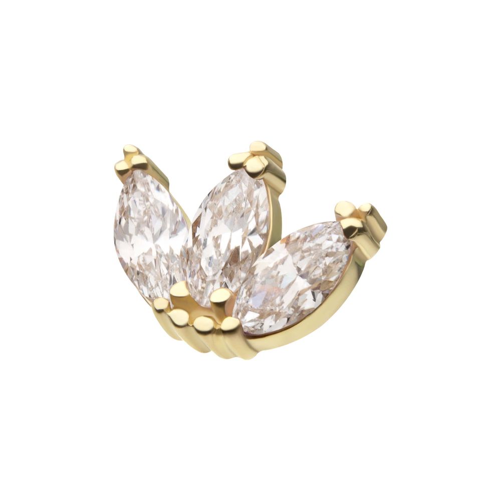 14Kt Yellow Gold Threadless Beaded Edge Marquise Fan Gem Cluster Top