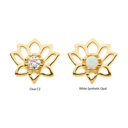 14Kt Gold Threadless Lotus Flower Top with Prong Set Gem