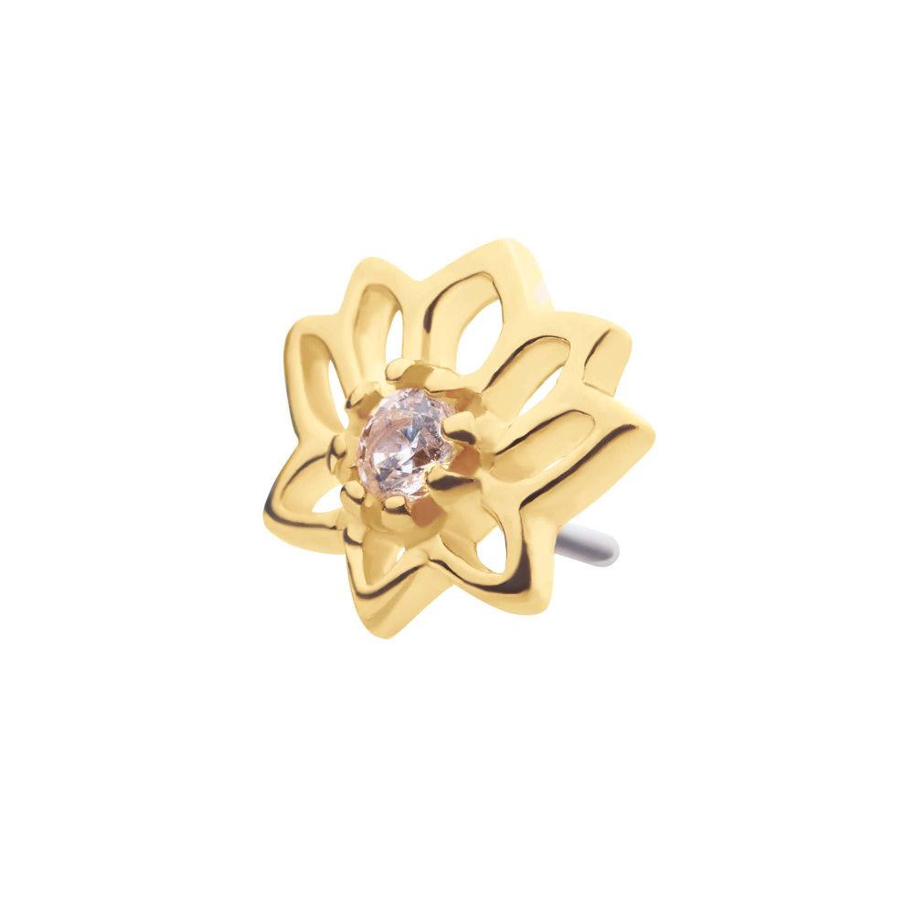 14Kt Gold Threadless Lotus Flower Top with Prong Set Gem