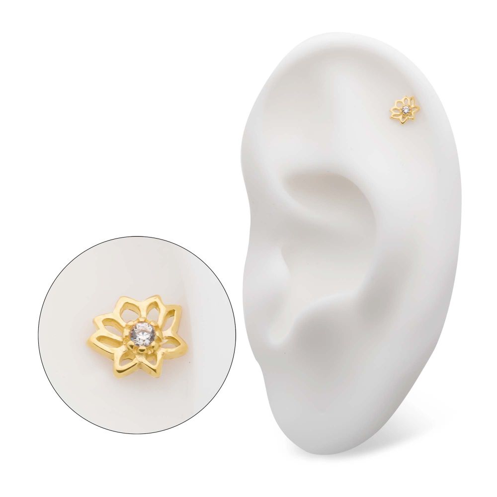 14Kt Gold Threadless Lotus Flower Top with Prong Set Gem