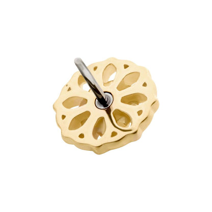 14Kt Gold Threadless Mandala Flower Top with Bezel Gem