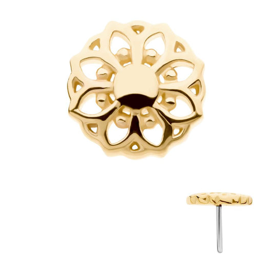 14Kt Yellow Gold Threadless Mandala Flower Top