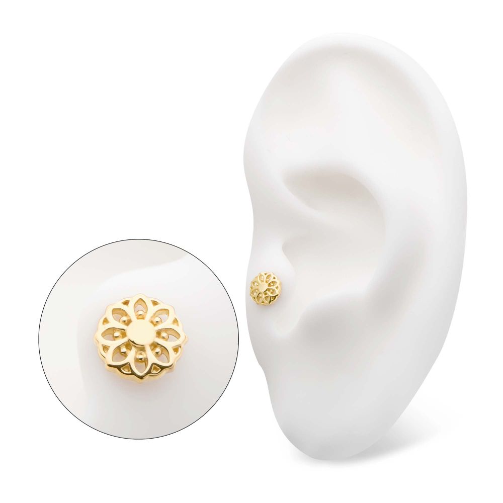 14Kt Yellow Gold Threadless Mandala Flower Top