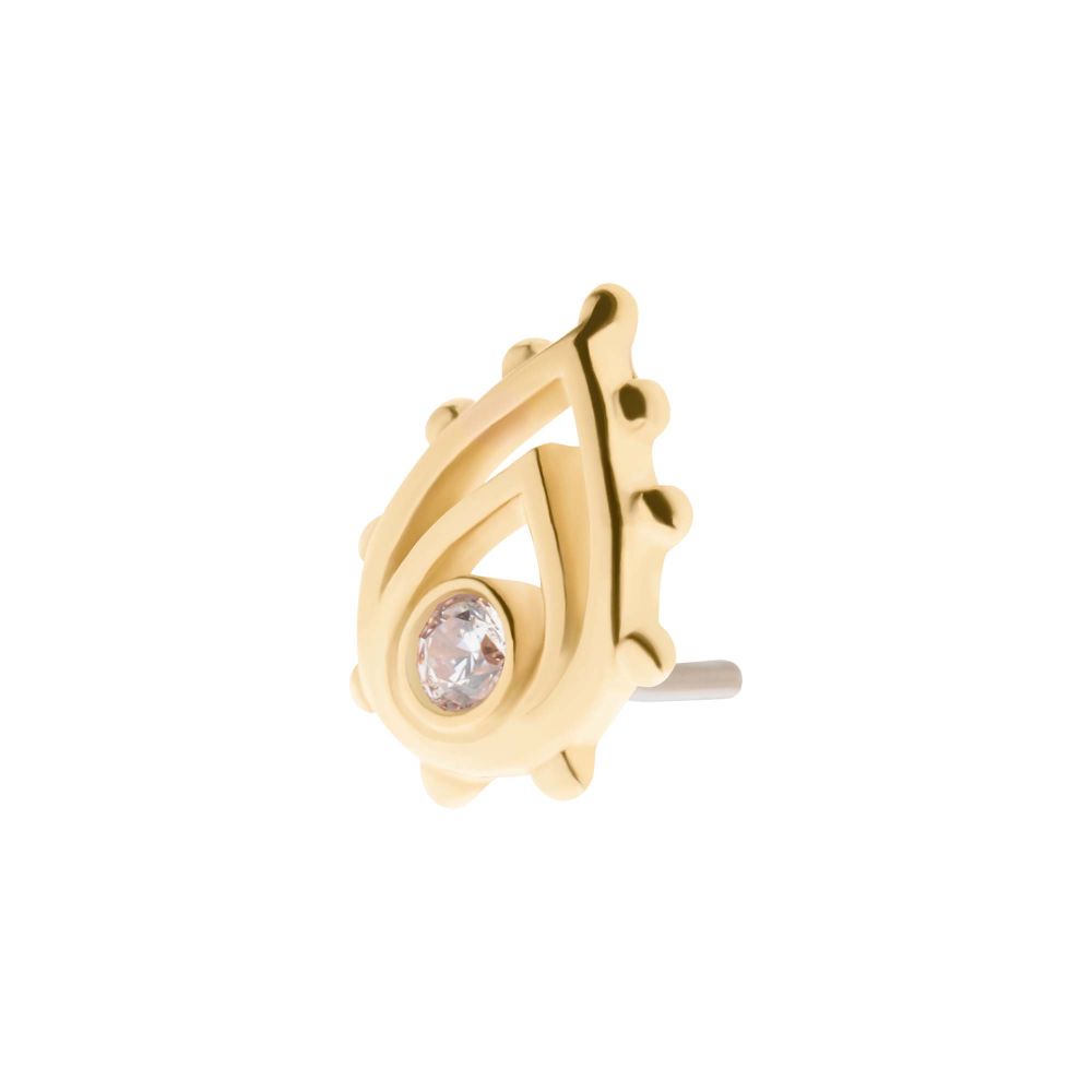 14Kt Yellow Gold Threadless Bezel Set Gem/Opal Beaded Edge Teardrop Top