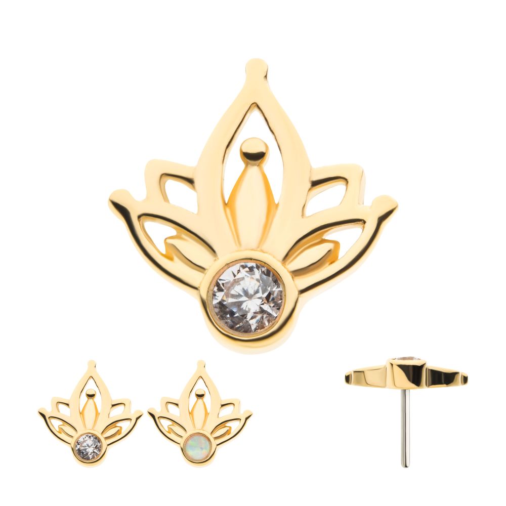 14Kt Yellow Gold Threadless Bezel Set Gem/Opal Petal Top