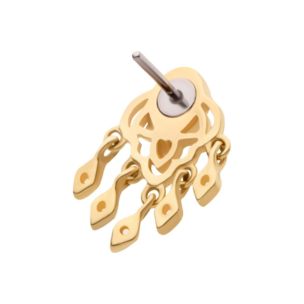 14Kt Yellow Gold Threadless Bezel Set Teardrop & Round Gem/Opal Mandala Dangle Top