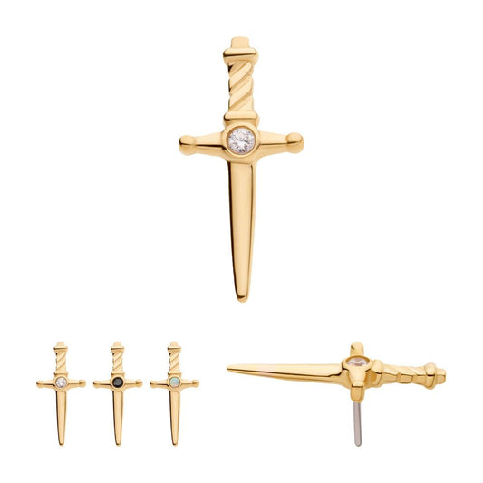 14Kt Gold Threadless Dagger Top with Bezel Gem/Opal