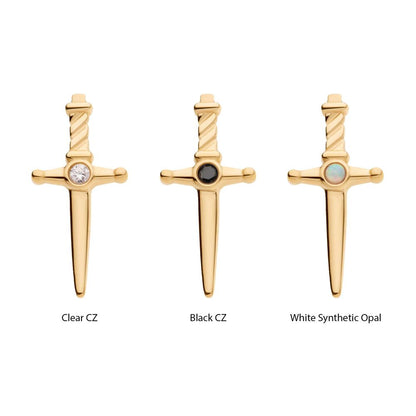 14Kt Gold Threadless Dagger Top with Bezel Gem/Opal