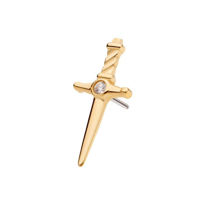 14Kt Gold Threadless Dagger Top with Bezel Gem/Opal