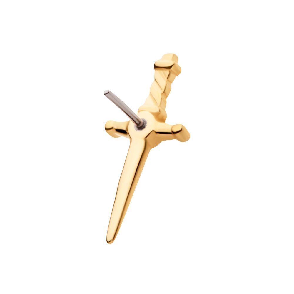 14Kt Gold Threadless Dagger Top with Bezel Gem/Opal