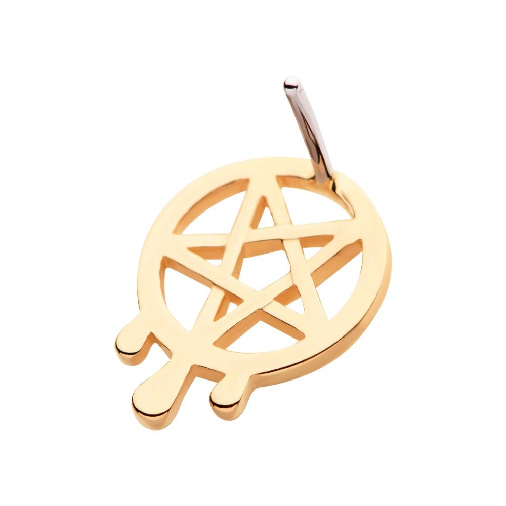 14Kt Yellow Gold Threadless Dripping Pentagram Top