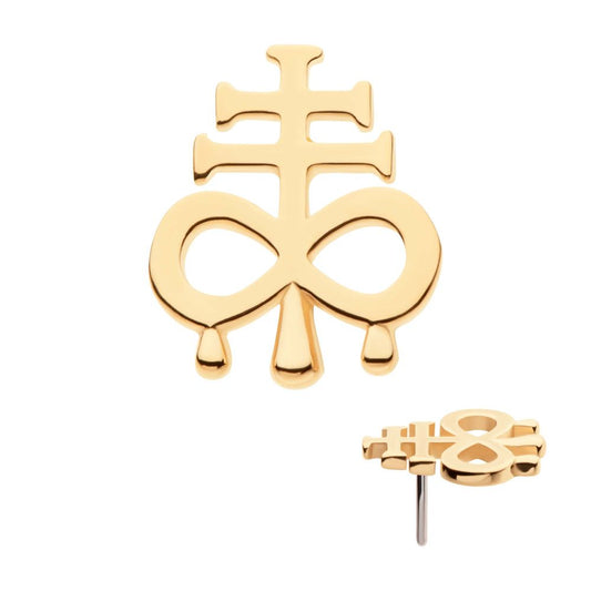 14Kt Yellow Gold Threadless Dripping Leviathan Cross Top