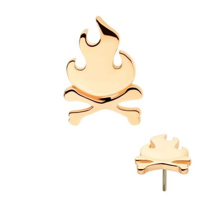 14kt Yellow Gold Threadless Flame with Crossbone Top