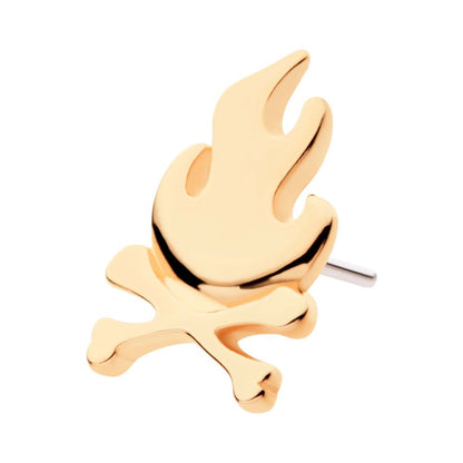 14kt Yellow Gold Threadless Flame with Crossbone Top