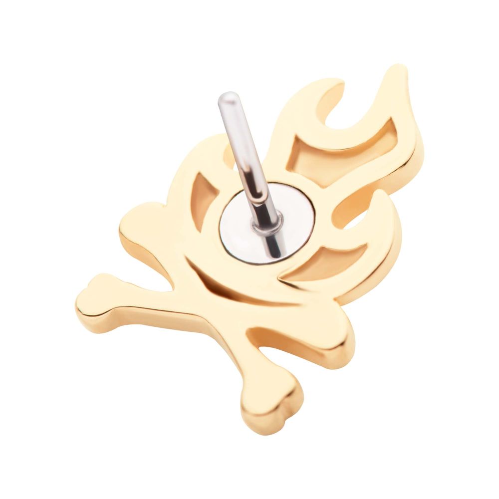 14kt Yellow Gold Threadless Flame with Crossbone Top