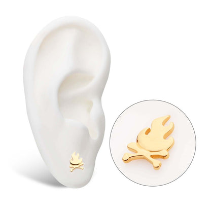 14kt Yellow Gold Threadless Flame with Crossbone Top