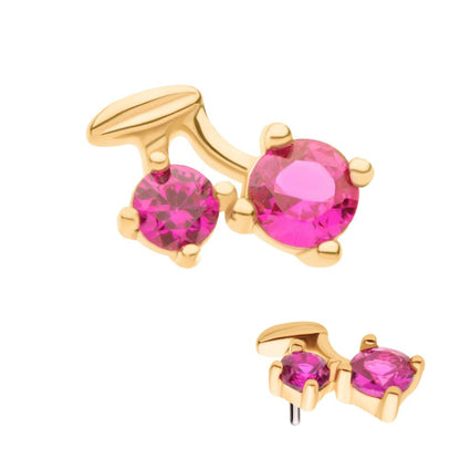 14Kt Yellow Gold Threadless with Prong Set Round CZ Cherry Top