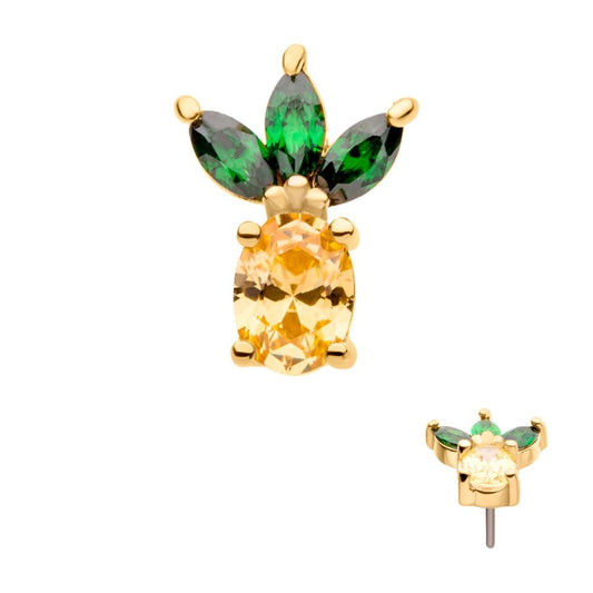 14Kt Yellow Gold Threadless with Prong Set Marquise & Oval CZ Pineapple Top