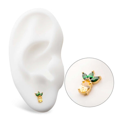 14Kt Yellow Gold Threadless with Prong Set Marquise & Oval CZ Pineapple Top