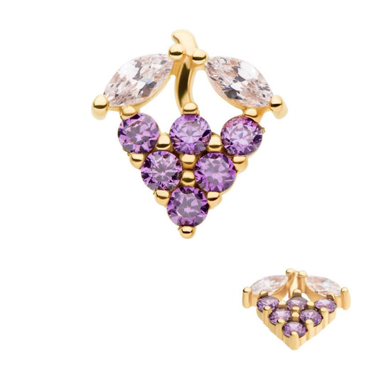 14Kt Yellow Gold Threadless with Prong Set Marquise & Round CZ Grape Top