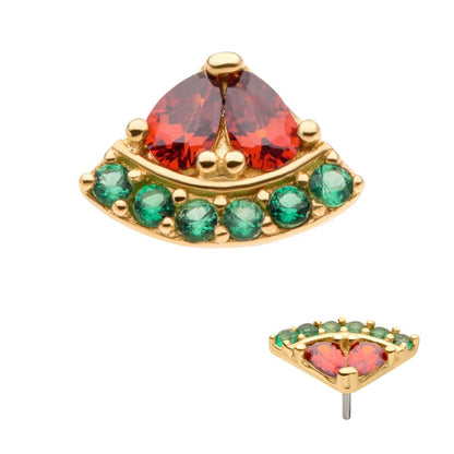 14Kt Yellow Gold Threadless with Prong Set & Round CZ Watermelon Top